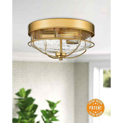 JAZAVA 12 in. 2-Light Farmhouse Champagne Gold Finish Ceiling Light Flush Mount