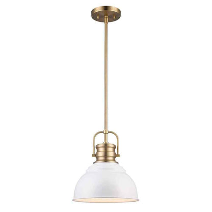 Home Decorators Shelston 10 in. White and Brass Hanging Pendant w/ Metal Shade