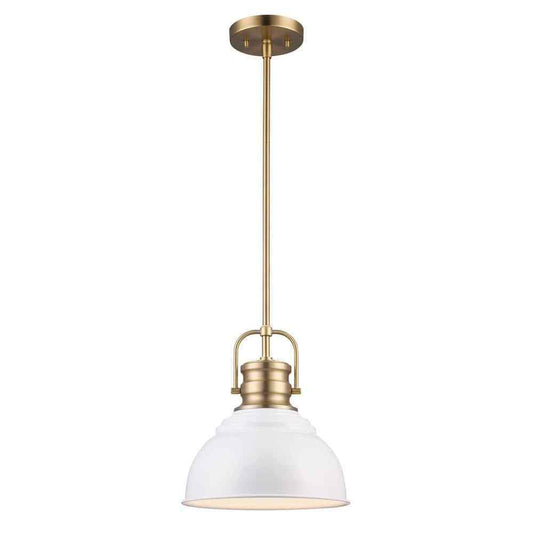 Home Decorators Shelston 10 in. White and Brass Hanging Pendant w/ Metal Shade