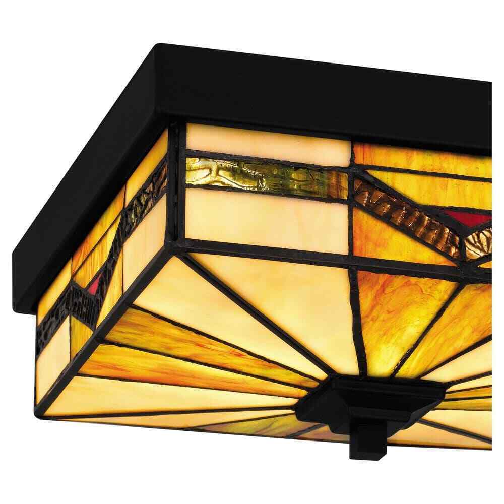Home Decorators Sumner 2-Light Matte Black Outdoor Tiffany Flush Mount HD0547F