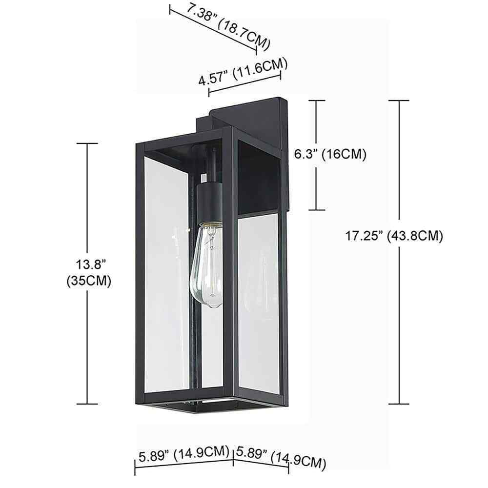 Hukoro Martin 17.25 in. Matte Black Finish Outdoor Wall Lantern Sconce 2-Pack