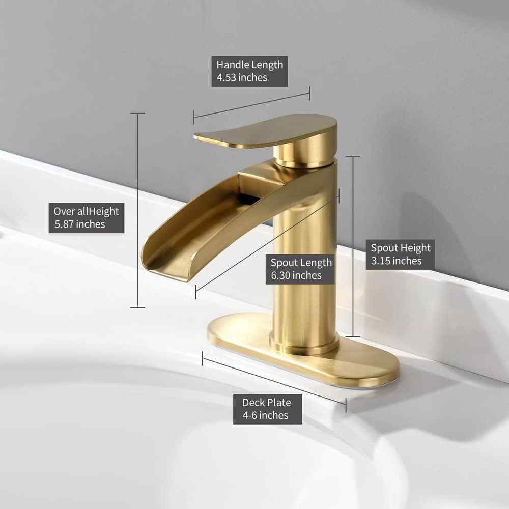 Phiestina Single Handle Waterfall Faucet for Bathroom Sink, Brushed Gold Finish