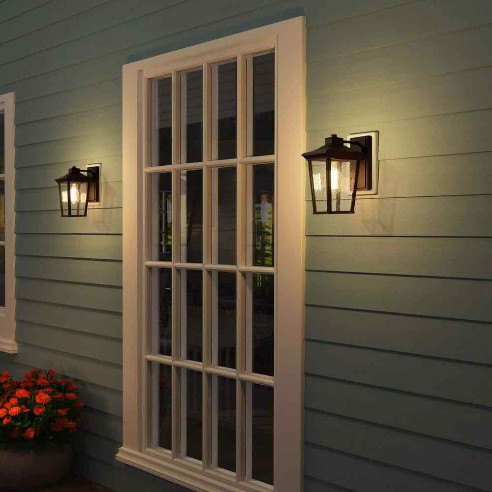 LNC Traditional Coastal Black Lantern Seeded Glass shade Modern Outdoor Light