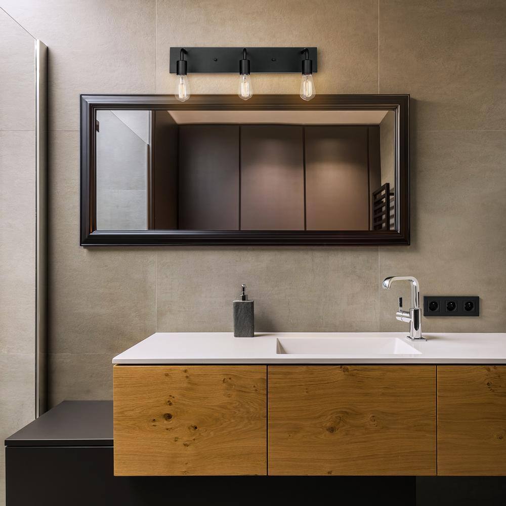 Hampton Bay Northvale 24 in. 3-Light Matte Black and Brass Bathroom Vanity Light