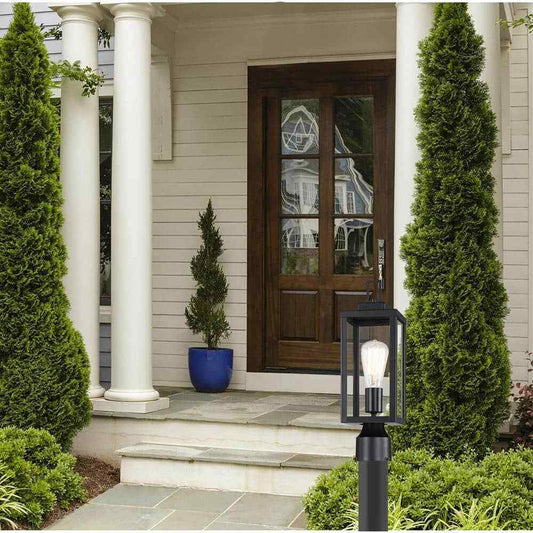 Hukoro 1-Light Black Outdoor Post Light Kits Head with Clear Glass Shade
