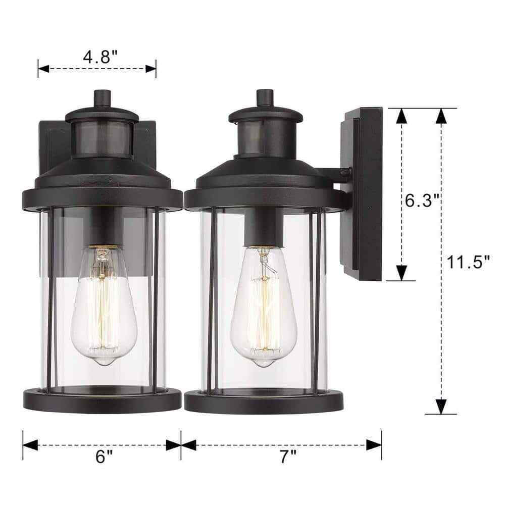 JAZAVA Black Dusk To Dawn Motion Sensing Outdoor Wall Lantern Sconce Light 2-Pk