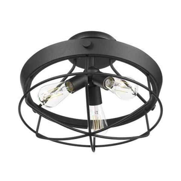 Hampton Bay Southbourne 3-Light Matte Black Rustic Farmhouse Semi-Flush Mount