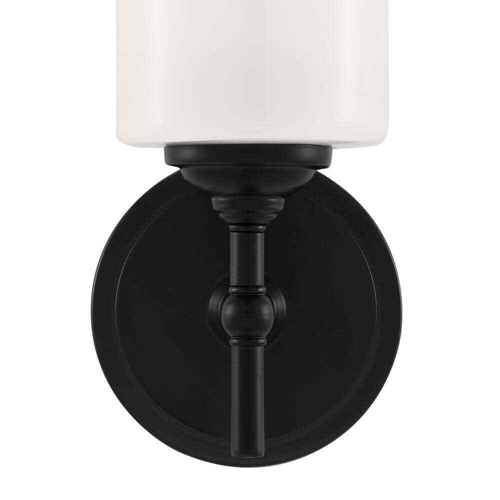 Home Decorators Collection Ayelen 1-Light Black Wall Sconce Opal White Glass