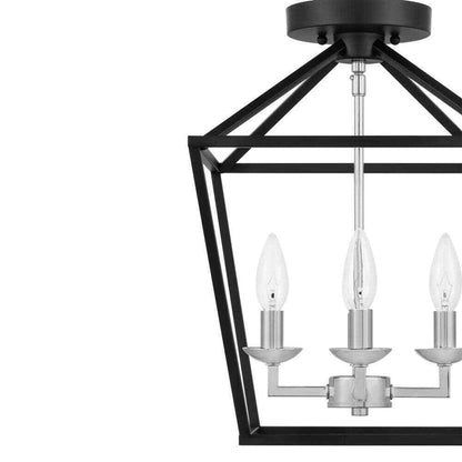 Home Decorators Weyburn 16.5 in. 4-Light Black/Chrome Lantern Semi-Flush Mount