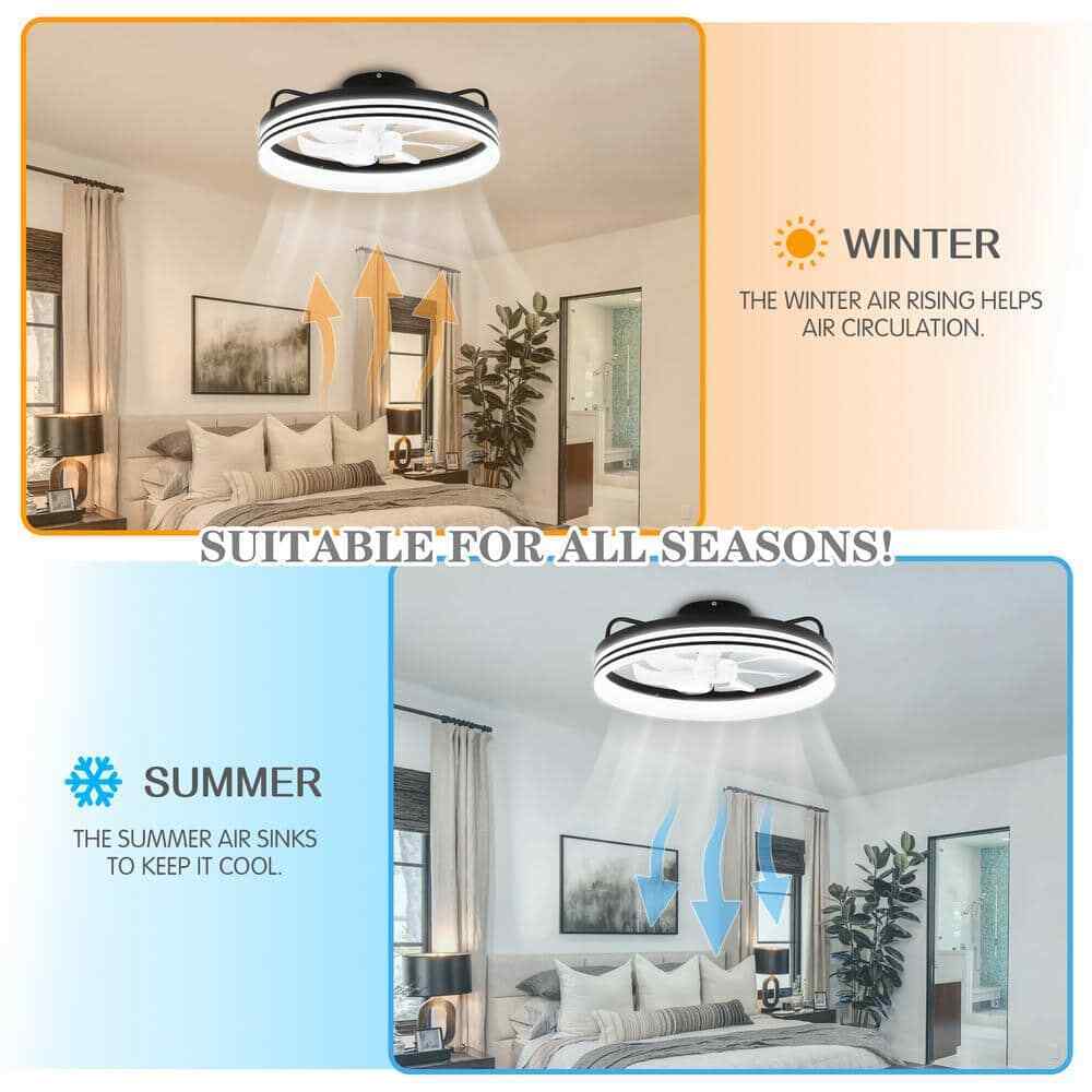 Bella Depot LED Indoor Flush Mount Black Ceiling Fan  Dimmable Light Remote App