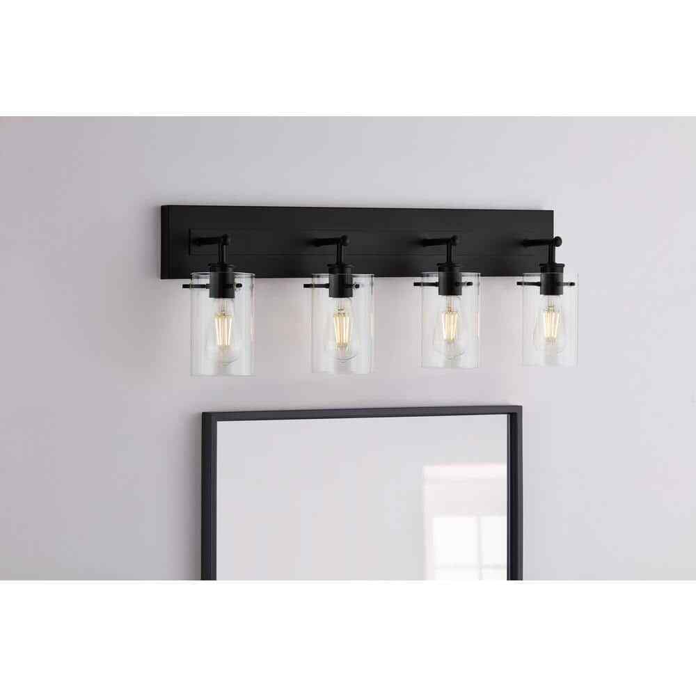 Hampton Bay Regan 29.25 in. 4-Light Matte Black Bathroom Vanity Light