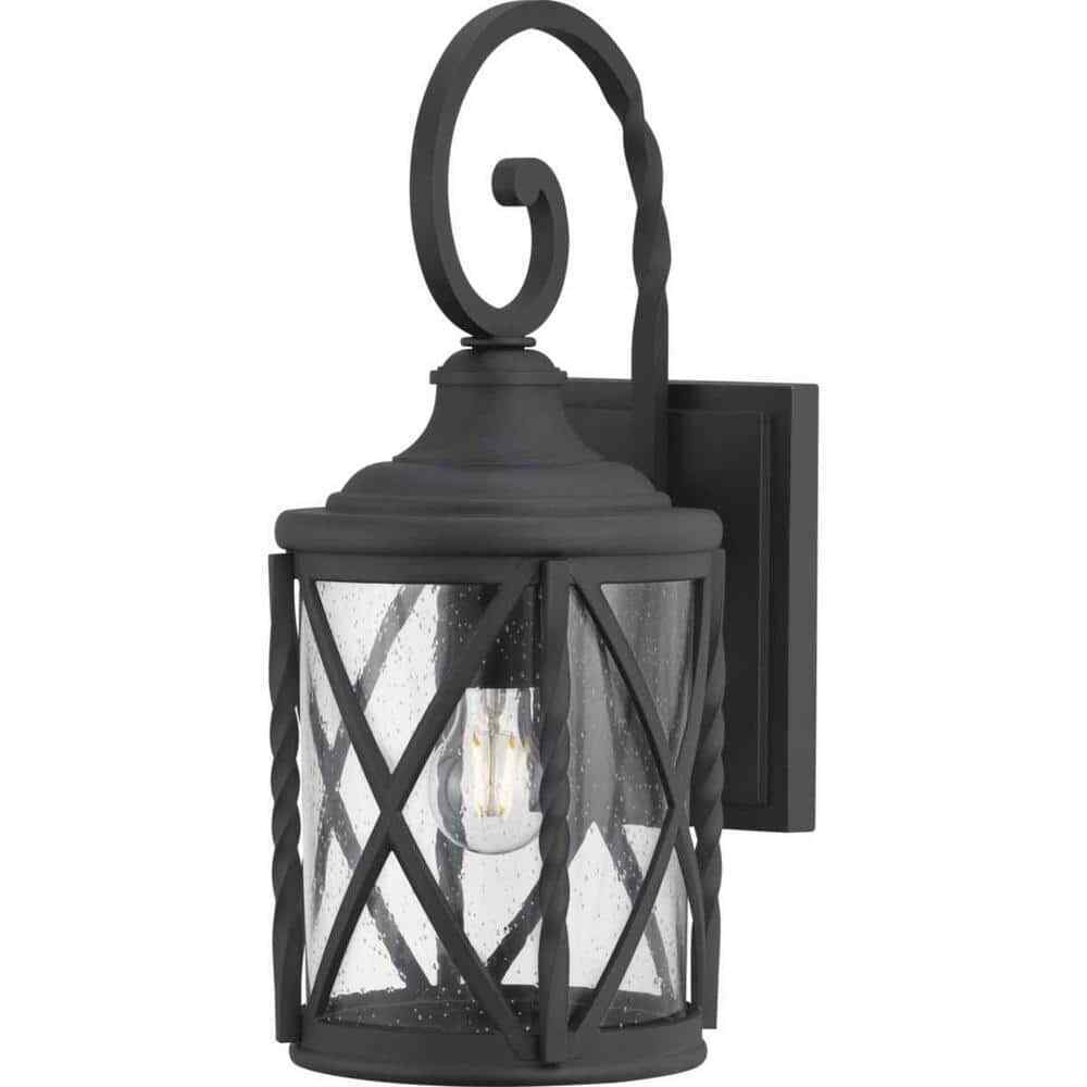 Home Decorators Walcott Manor 18.75 in. 1-Light Black Industrial Outdoor Sconce