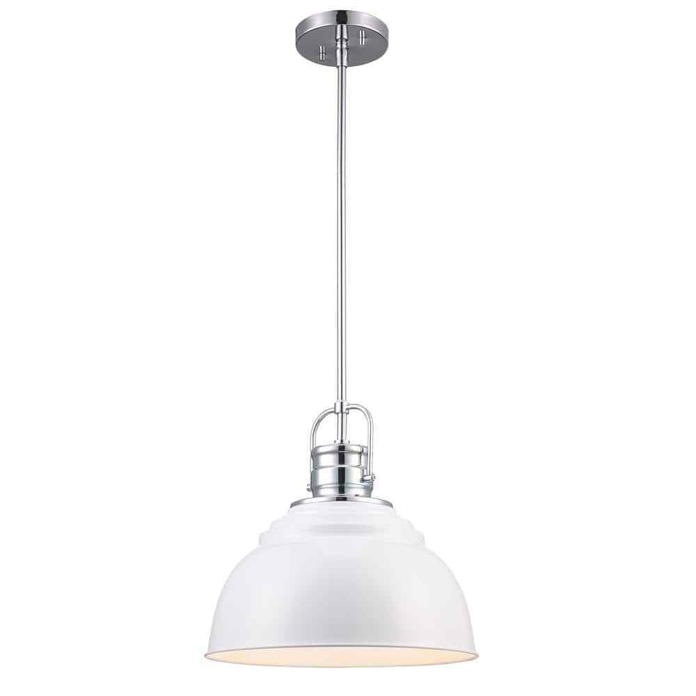 Home Decorators Shelston 13 in. White and Chrome Farmhouse Pendant Light Fixture