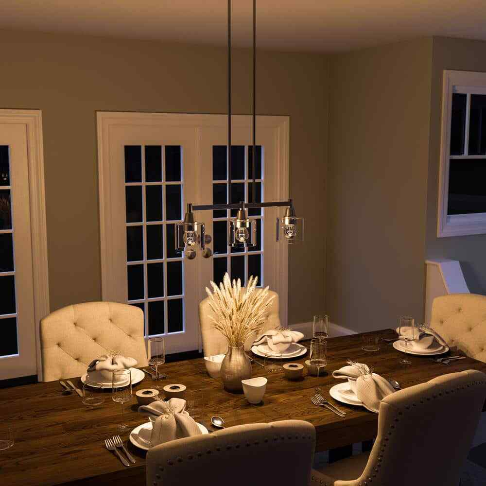 Hampton Bay Oron 3-Light Brushed Nickel Linear Island Pendant Hanging Light