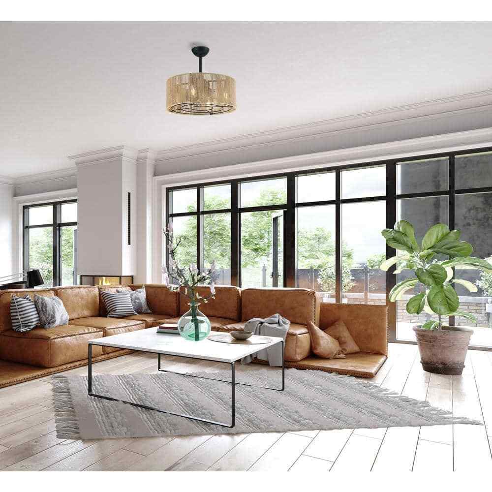 Hampton Bay Montabel 22 in. Indoor Matte Black and Natural Ceiling Fan w/ Remote