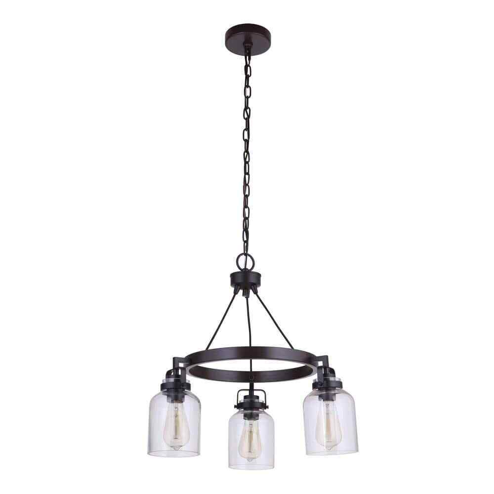 CRAFTMADE Foxwood 3-Light Clear Glass Chandelier for Kitchen Dining Room Foyer