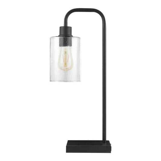 Hampton Bay Andra 22.5 in. Black Desk Lamp with Seeded Glass Shade and USB Port