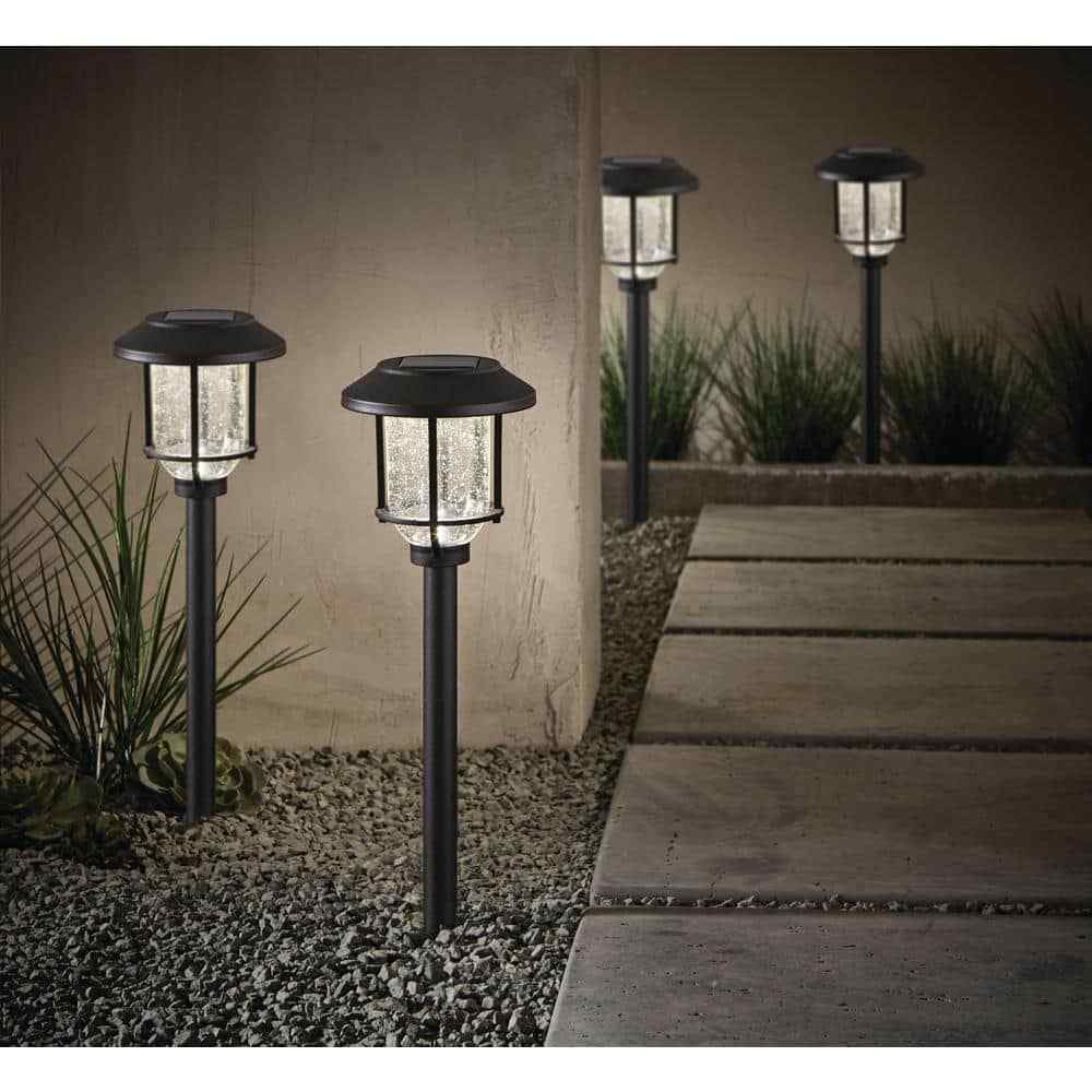 Hampton Bay Millbrook Solar Black LED Metal Glass Landscape Pathway Light 4-Pack