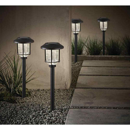 Hampton Bay Millbrook Solar Black LED Metal Glass Landscape Pathway Light 4-Pack