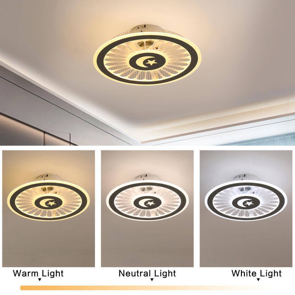 OUKANING 18 in. Gray Modern Simple Style Indoor LED Semi Flush Mount Ceiling Fan