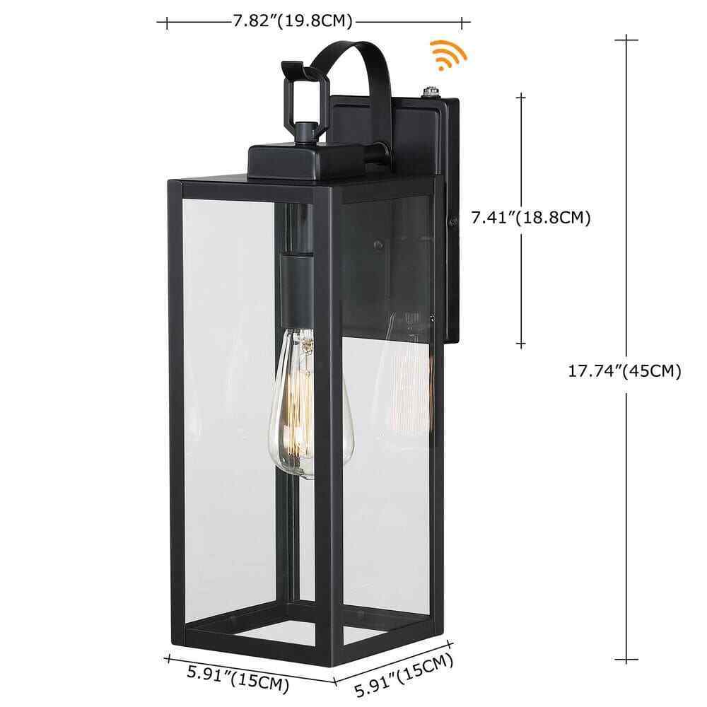 Pia Ricco Matte Black Dusk to Dawn Hardwired Outdoor Lantern Wall Sconce