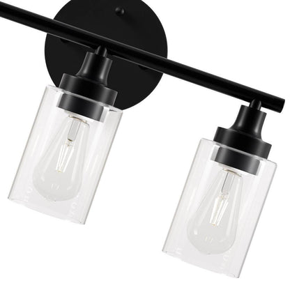 Merra 17 in. 3-Light Modern Matte Black Vanity-Light with Clear Glass Shade