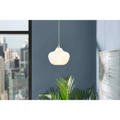 Home Decorators Pompton Chrome Light Fixture w/ White Ribbed Glass Globe Shade