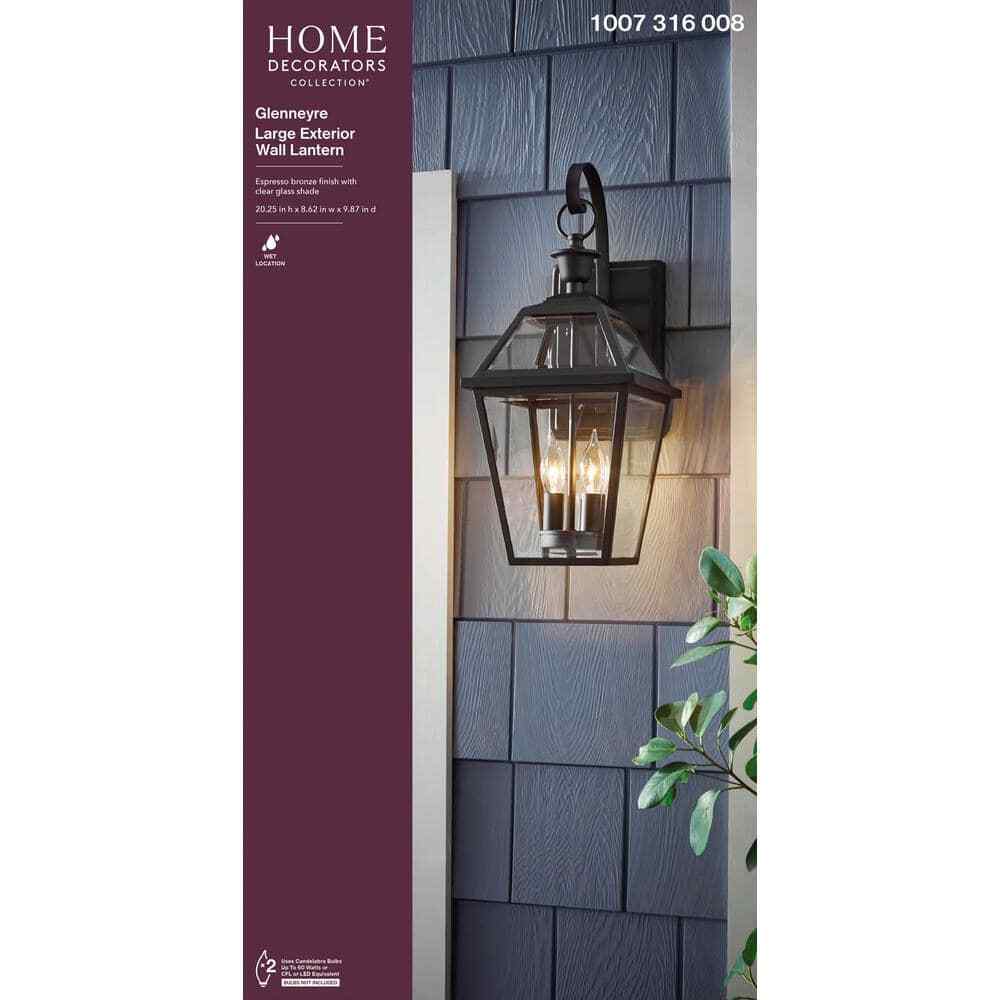 Home Decorators Glenneyre 2-Light Espresso Bronze Hardwired Outdoor Wall Sconce