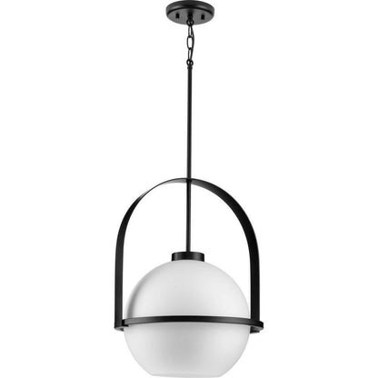 Progress Lighting Delayne Matte Black Pendant Light with Etched Opal Shade