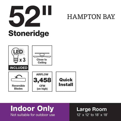 Hampton Bay Stoneridge 52 in. Matte Black Hugger LED Ceiling Fan with Light Kit