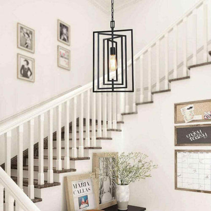 Uolfin 1-Light Black Geometric Light Fixture for Kitchen Island with Swing Frame