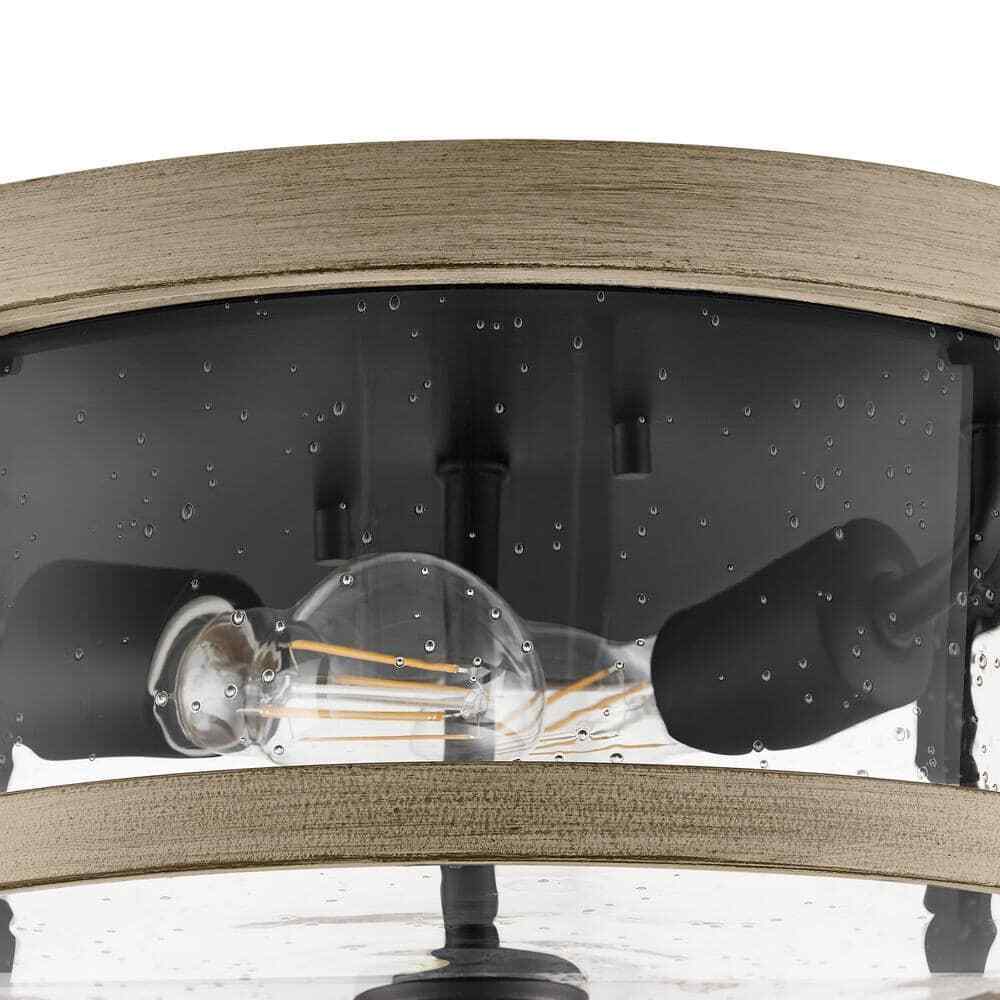Hampton Bay Richland 2-Light Grey Wood Finish Flush Mount with Clear Seedy Glass