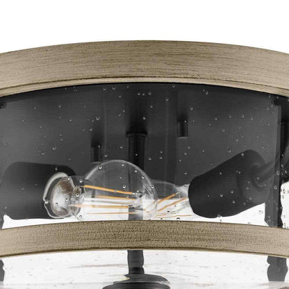 Hampton Bay Richland 2-Light Grey Wood Finish Flush Mount with Clear Seedy Glass