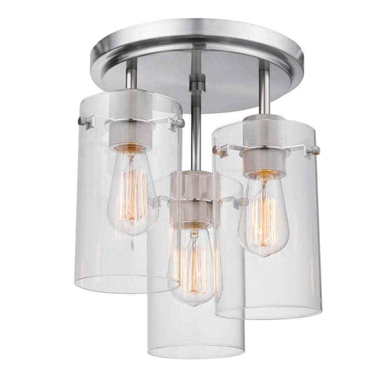 Globe Electric Cusco 13 in. 3-Light Brushed Steel Semi-Flush Mount Ceiling Light