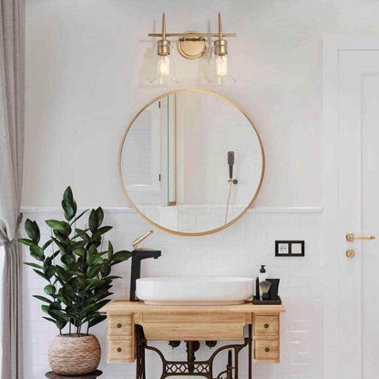 Uolfin Gold Bell 2-Light Modern Powder Room Vanity Light with Clear Glass Shades