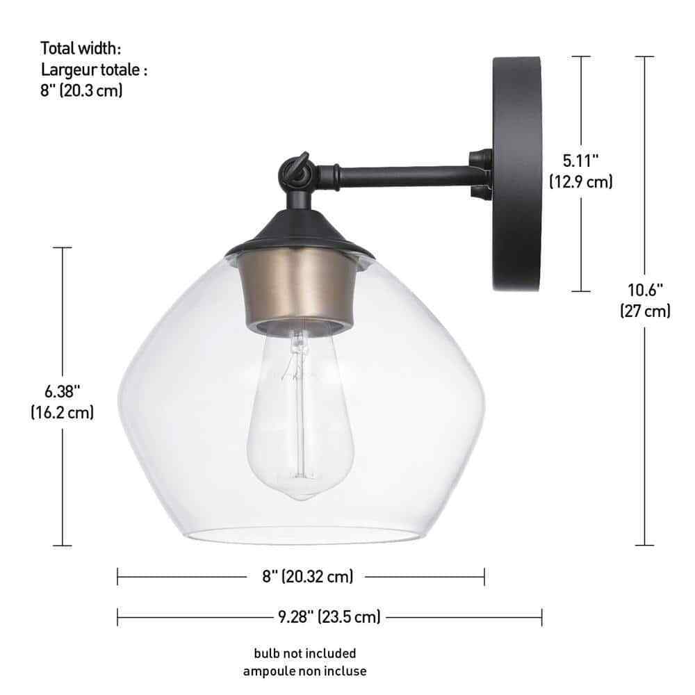 Globe Electric Harrow 1-Light Matte Black Wall Sconce w/Clear Glass Shade 2-Pack