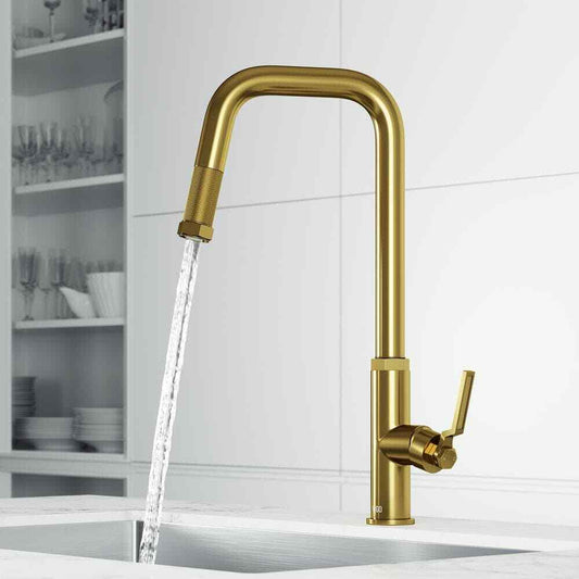 VIGO Hart Angular Single Handle Pull-Down Kitchen Faucet in Matte Brushed Gold