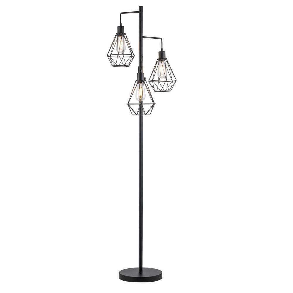 Hampton Bay Winfield 69 in. 3-Light Black Floor Lamp with Metal Shades