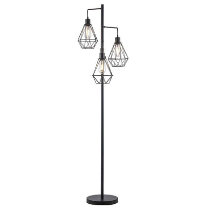 Hampton Bay Winfield 69 in. 3-Light Black Floor Lamp with Metal Shades