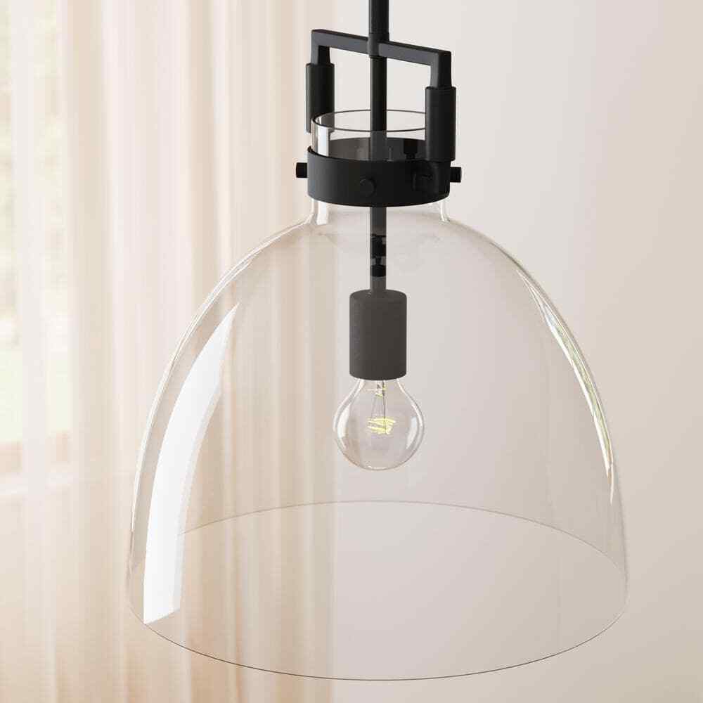 Nathan James Leigh Black Indoor Ceiling Hanging Pendant Light w/ Clear Glass