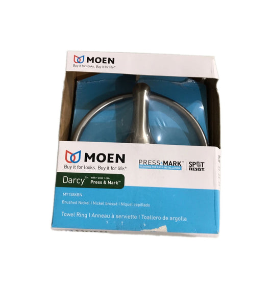 MOEN Darcy Towel Ring with Press and Mark in Brushed Nickel MY1586BN