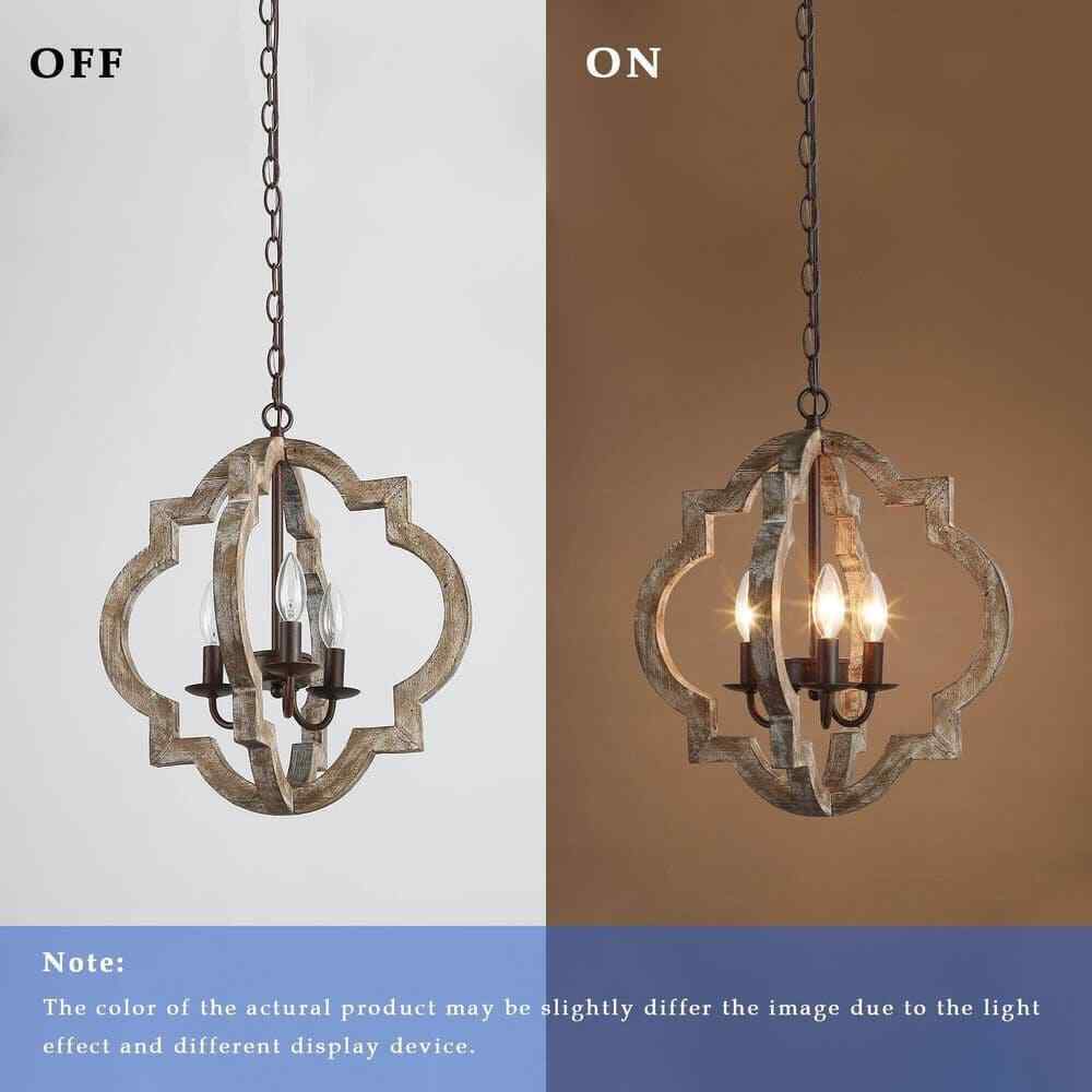 LNC Farmhouse Rustic Bronze Wood Chandelier 16 in. 3-Light Candlestick Pendant