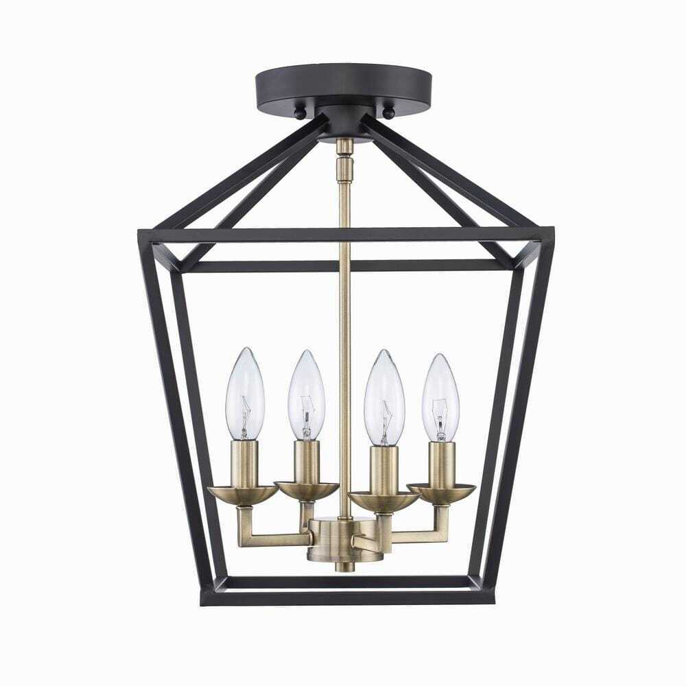 Home Decorators Weyburn 16.5 in. 4-Light Black and Gold Semi-Flush Mount