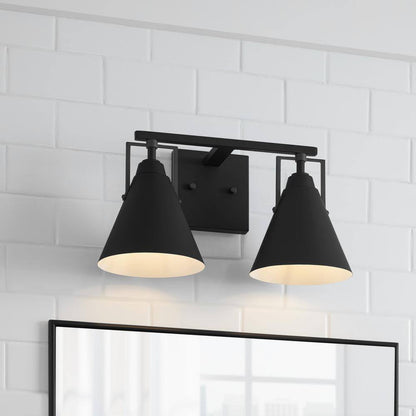 Home Decorators Insdale Matte Black Modern Vanity Light w/ Black Metal Shades