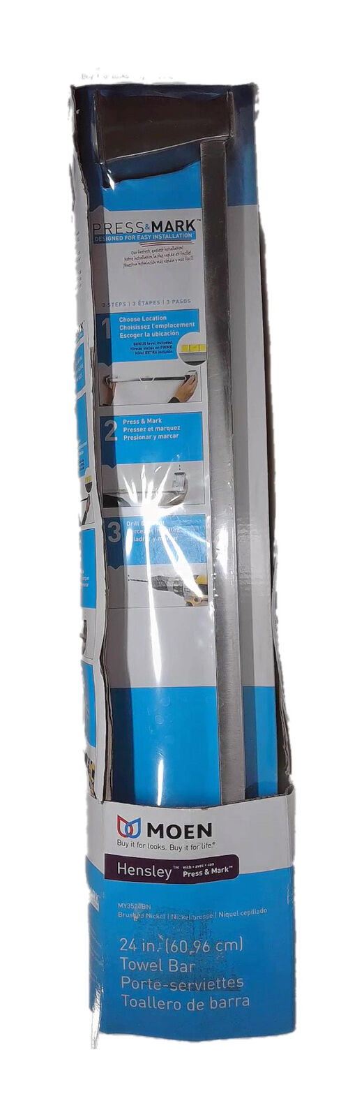 MOEN Hensley 24 in. Bathroom Towel Bar with Press and Mark in Brushed Nickel