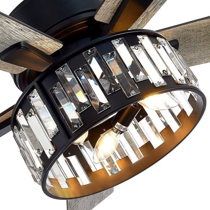 Breezary Gentry 52 in. Black Ceiling Fan w/ Crystal Light Kit and Remote Control