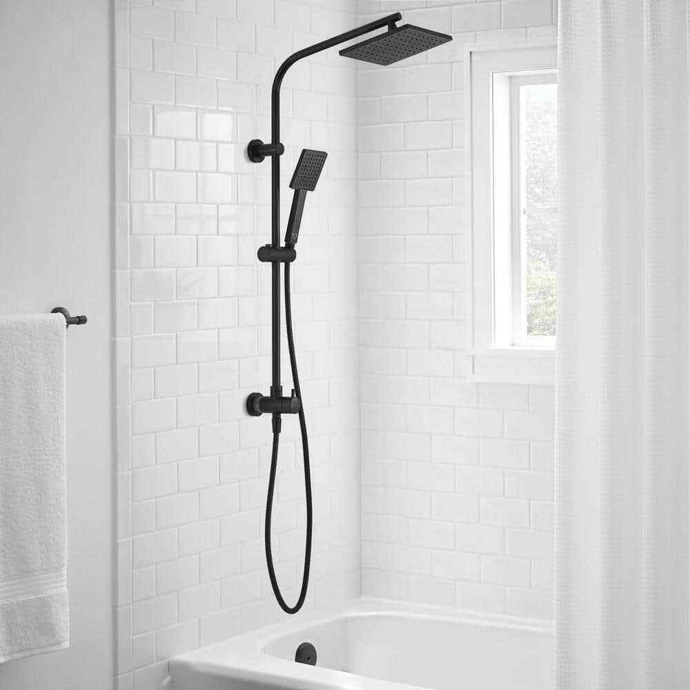 Glacier Bay Modern Wall Bar Shower 1-Spray 8 in. Square Rain Shower Head Black