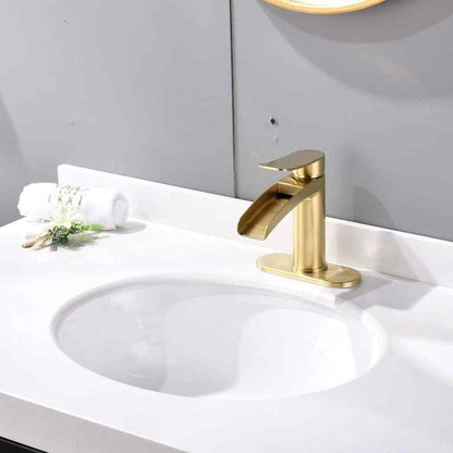 Phiestina Single Handle Waterfall Faucet for Bathroom Sink, Brushed Gold Finish