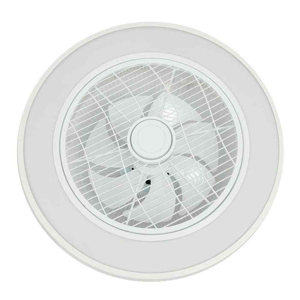 OUKANING  Integrated LED Indoor White Smart Enclosed Ceiling Fan w/ Remote