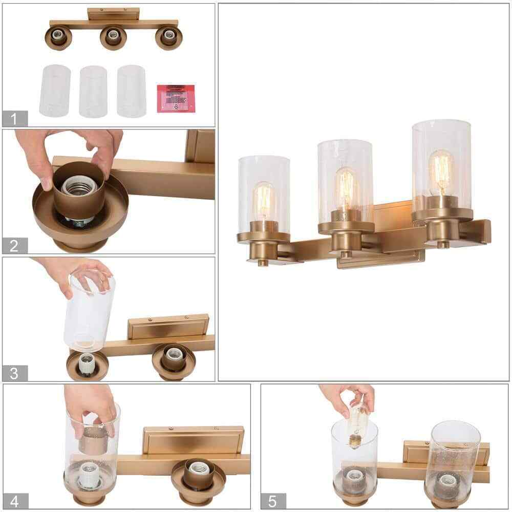 LNC Modern Industrial 3-Light Dark Gold Bathroom Vanity Light